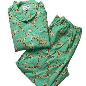 Sant and Abel x Donald Green Giraffe Pajama Top and Bottom Set Sz Large Cotton